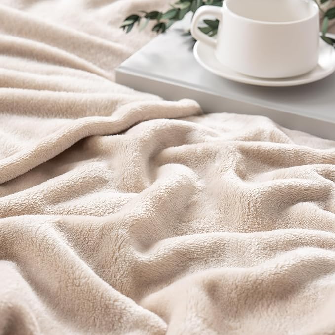 Berkshire Blanket Classic VelvetLoft® Solid Bed Blanket Queen Size, Lightweight Soft Fuzzy Plush Blanket for Bed and Couch, Grain, 90x90 Inches
