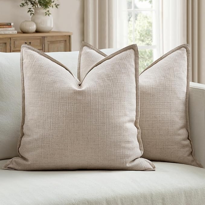 MIULEE Pack of 2 Thick Textured Couch Throw Pillow Covers, Oatmeal Linen Decorative Pillow Covers 18x18, Neutral Cushion Cases for Sofa Bed Living Room Modern Farmhouse Home Decor, No Filling