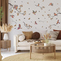 HLNIUC Chinoiserie Birds on Branches Window Clings 35”x12”Tree Branch and Bird Wall Decals in Colorful Flower Pattern Spring Summer Hummingbird Room Sticker DIY Floral Bird Wall Stickers for Bedroom