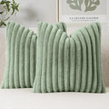 MIULEE Faux Fur Large Decorative Throw Pillow Covers 24x24 Inch Set of 2, Modern Spring Home Decor Soft Plush Couch Pillows Cozy Fluffy Cushion Covers for Sofa Bed Sage Green
