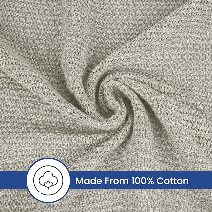 Linteum Textile Supply Leno Weave Oatmeal Blanket, Queen 100% Cotton, Lightweight, Warm, Fluffy, Premium and Durable Soft & Cozy Bed Blanket for Bed, Couch, Sofa Throw for All Season [90x90]