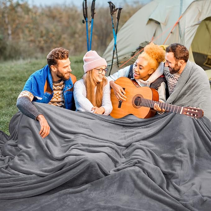 PHF Oversized King Big Fleece Blanket 120"x120", No Shed No Pilling Extra Large Soft Blanket, Giant 10'x 10' Lightweight for Bed, Sofa Travel and Camping, Suitable for All Season, Grey