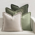 MIULEE Decorative Couch Pillow Covers Neutral Linen Fringe Throw Pillows Set of 4 Boho Farmhouse Soft Accent Cushions for Bed Sofa Living Room Spring Home Decor 24x24 Inch Beige/Sage Green