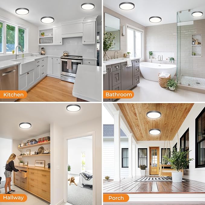 slochi 6Pack LED Flush Mount Ceiling Light Fixture, 9 Inch Light Fixture, 3000K-4000K-6500K Round Flat Bedroom Lights, Closet Round Surface for Bathroom Laundry Bedroom Hallway