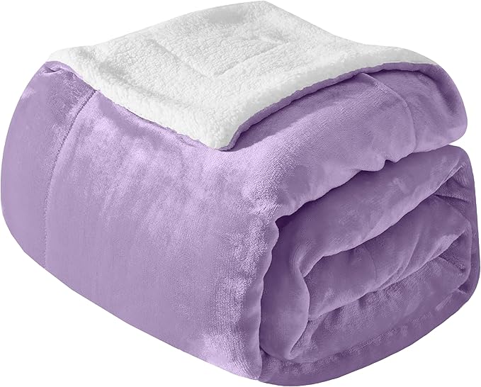 Mocassi Premium Ultra-Soft Velvet Touch Flannel Fleece Sherpa Throw - Warm Cozy Reversible Plush Micromink Throw Blanket for Couch, Bed and Sofa - Fluffy, Christmas Winter Bedding Gift, Lavender