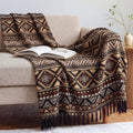 CASAAGUSTO Boho Throw Blanket - Brown Black Decorative Blankets with Tassel, Printed Flannel Bohemian Blanket for Chair, Bed, Sofa, Couch(60 * 80, Brown Black)