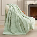 Amélie Home Luxury Striped Faux Fur Throw Blanket for Bed Queen Size, Soft Cozy Fuzzy Fluffy Plush Gift Blankets for Women, 88"x90", Sage Green