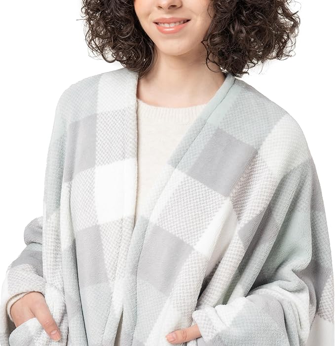 Berkshire Blanket PrimaLush™ Double-Sided Wearable Blanket with Pockets – Ultra Soft Fleece Shawl Wrap for Adults & Teens (One Size, 58" x 64")