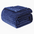EMME Fleece Blanket, 3D Jacquard Throw Blanket for Couch and Bed, Soft Cozy and Fluffy Blankets Lightweight Luxury Flannel with Geometric Grid Design (Navy Blue, 80" x 90")