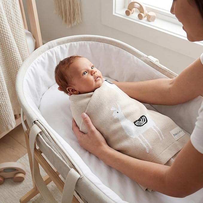 Unisex Cozy Receiving Swaddle Cuddle Stroller Crib Stroller 100% Fine Loomed Cotton Blanket - Quilt Blanket for Newborns, Infants Toddler, Boys and Girls (Llama - Cream)