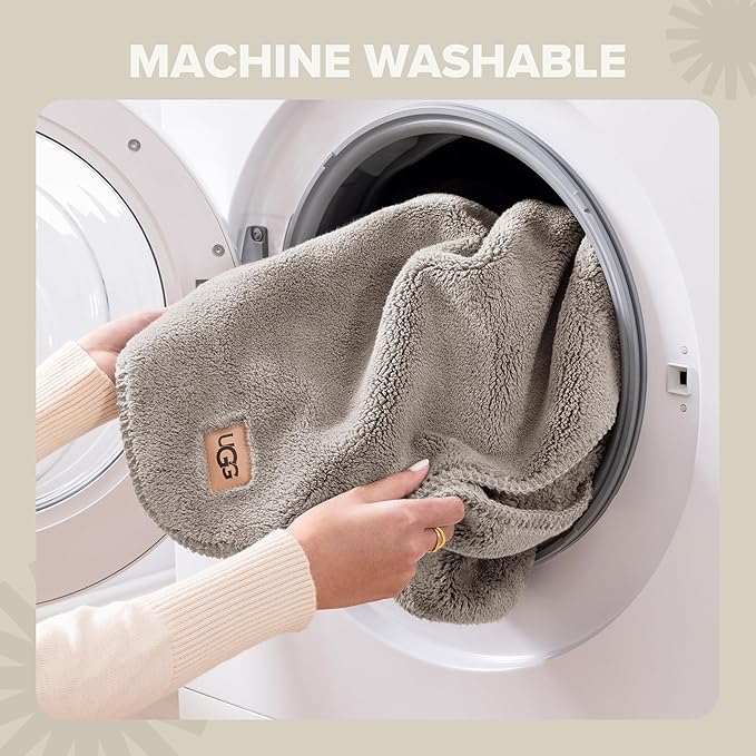 UGG Whitecap Fleece Throw Blanket, Soft Fluffy Blankets for Couch or Bed, Home Decor, Luxury Plush Throw, Machine Washable, 50-inch x 70-inch, Light Grey Seal