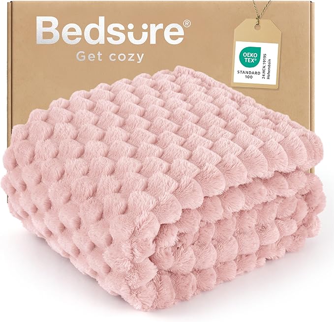 Bedsure Twin Blanket for Bed - 350GSM Fluffy Plush Bubble Blanket for College Dorm for Home Room Decor, GentleSoft Cute Fleece Soft Cozy Gifts for Women Girls, Pink, 60x80 Inches