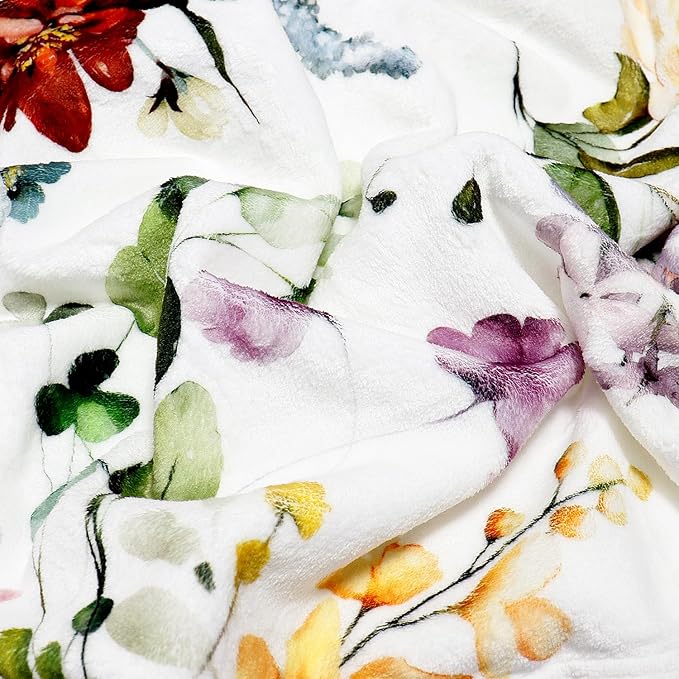 Watercolor Flowers Throw Blanket Botanical Floral Throw Blanket Ultra Soft Flannel Fleece Bed Blanket Cozy Fuzzy Plush Couch Cover Lightweight Wildflowers Plants Blanket for Sofa Bed 60" X 80"