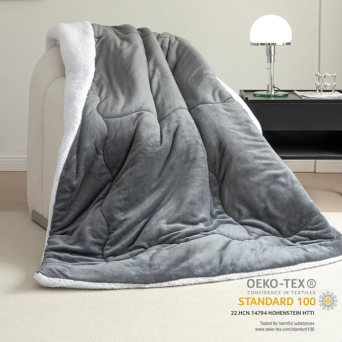 CHOSHOME Sherpa Fleece Blanket- Thick Warm Blanket for Winter, Soft Fuzzy Plush Blanket for Bed, Couch, Travel (Grey, Twin 60" x 80", Thickened Type)