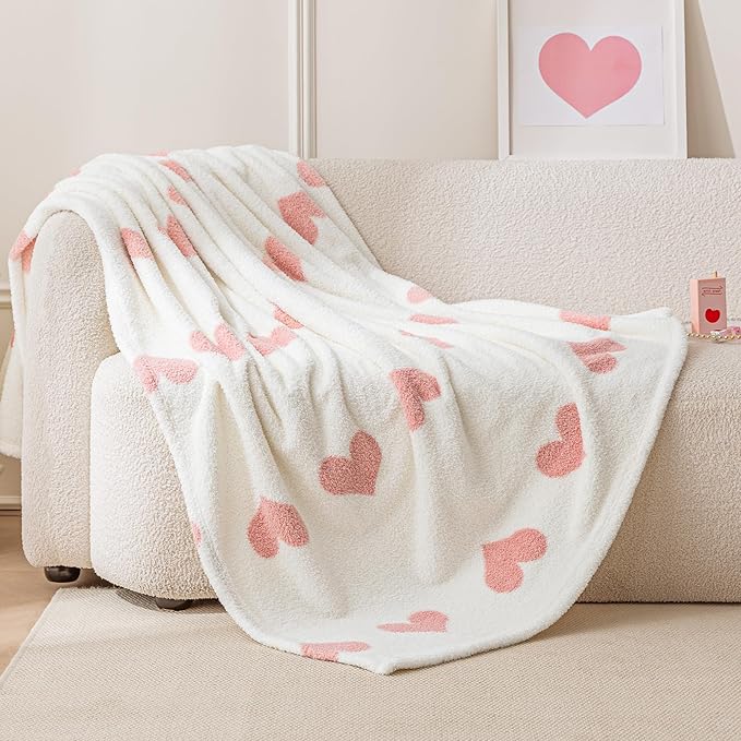 Amazon Basics Fleece Throw Blanket, Reversible Decorative Hearted Pattern for The Bed, Couch and Sofa, 60" W × 80" L, Pink Heart