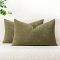 MIULEE Pack of 2 Couch Throw Pillow Covers 12x20 Inch Soft Olive Green Chenille Lumbar Pillow Covers for Sofa Living Room Solid Dyed Cases