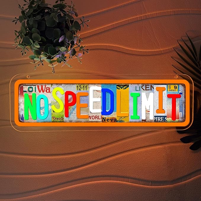 No Speed Limit Neon Signs for Wall Decor,No Speed Limit Sign for Gamer Boys Gifts Room,Gaming Man Cave Garage Bedroom Vintage Style Wall Decor,Gifts for Racing Game Lovers