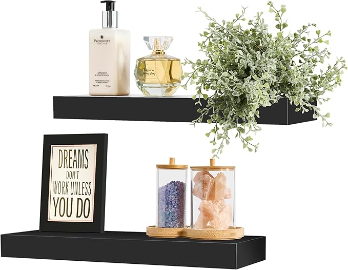 Sorbus Floating Shelves for Wall – 16 Inch Floating Shelf for Kitchen, Bedroom, Living Room, Bathroom, Home & Wall Decor - Mounted Bathroom Shelves with Invisible Brackets (Black, 2 Pack)