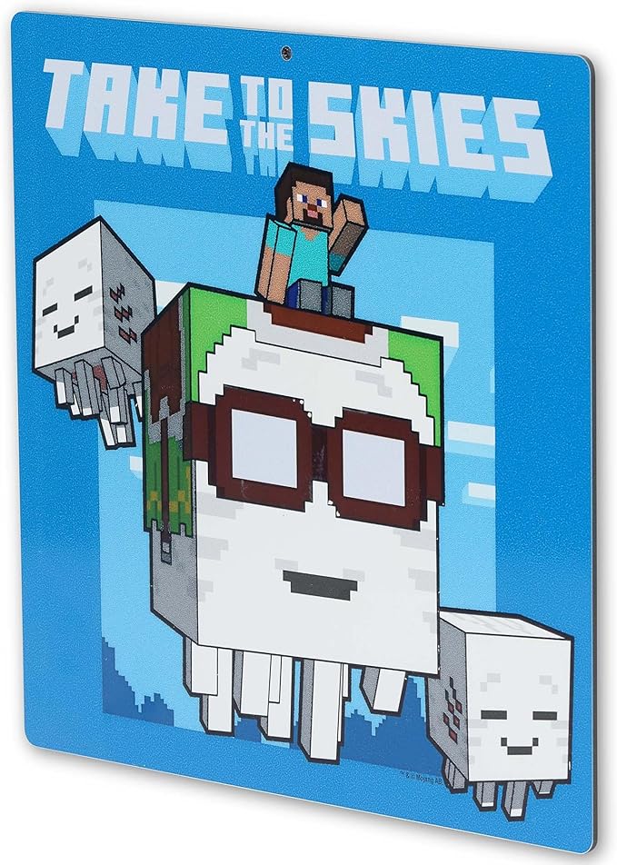 Open Road Brands Minecraft Ghast Take to the Skies Metal Wall Decor - Fun Minecraft Sign for Bedroom or Game Room