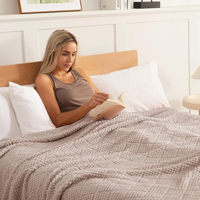 Whale Flotilla Fuzzy Fleece Throw Blanket for Couch, Bed, Soft Fluffy Jacquard Waffle Blankets for All Season, Lightweight and Warm, 50x60 Inch, Camel