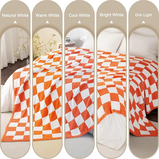 Whale Flotilla Checkered Knit Blanket Twin Size, Ultra Soft Warm Reversible Cozy Decorative Blankets for Couch Sofa and Bed, 60x80 Inch, Orange