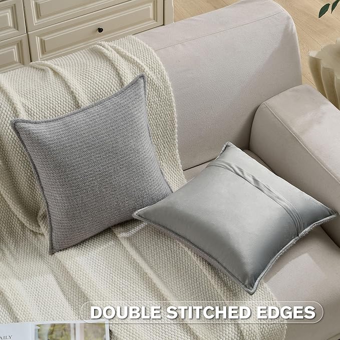 FUTEI Light Grey Decorative Throw Pillow Covers 22x22 Inch Set of 2,Soft Houndstooth Gingham Textured Cushion Case,Modern Home Decor for Couch Bed Living Room