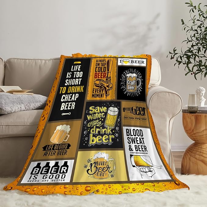 Beer Blanket Wheat Beer Throw Blankets Stuff Cozy Flannel Fleece Soft Plush Fuzzy Warm Lightweight Bedding Gifts for Women Girls Kids 50"X40"