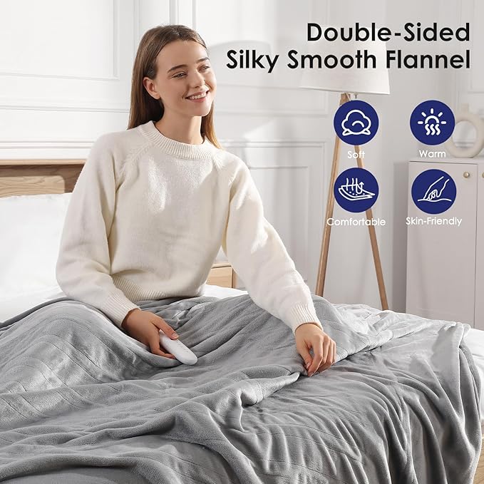 Heated Blanket King Size Electric Blanket 100''X90'' - Fast Heating Blanket Ultra Soft Flannel, Dual Controllers with 5 Heat Levels & 10 Hrs Timer, Machine Washable King Heated Blanket, Silver Gray