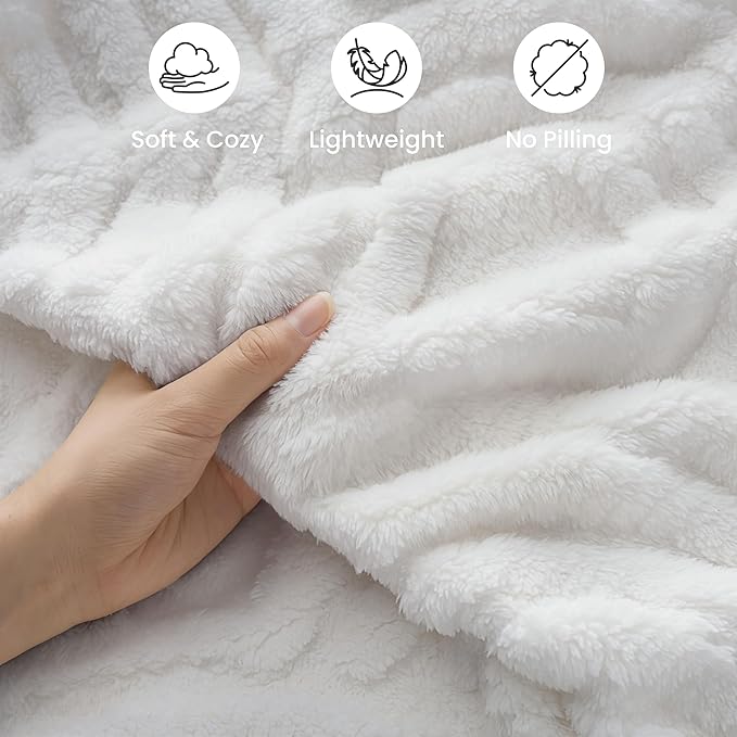 Joiedomi Queen Size Blanket for Bed, Soft White Fleece Blankets Gifts for Women Mom Girls, 280GSM Cozy Cute Soft Throw Home Room Decor Aesthetic Gifts 90x90 Inches