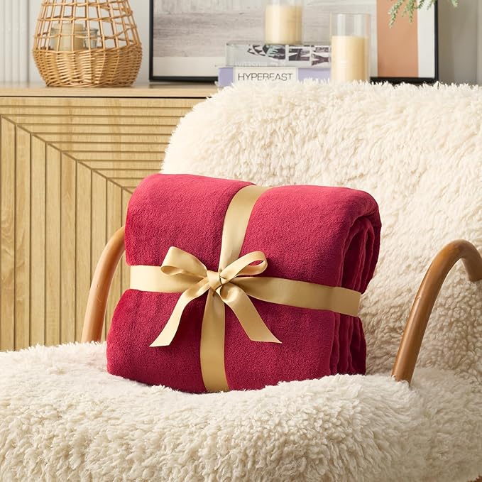 Hansleep Fleece Red Twin Blanket, Super Soft Flannel Fuzzy Plush Cozy Blanket for All Seasons, Red, Twin 60x80 Inches