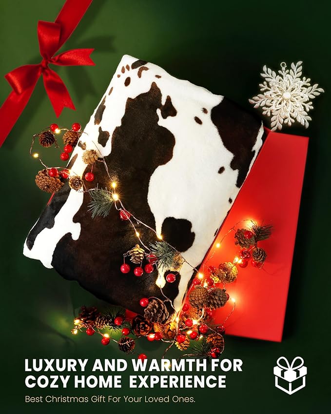 Cow Print Blanket Ultra Soft Flannel Throw Blanket for Couch Bed, Cute Cozy Lightweight All-Season Fleece Blanket King, Gift for Women & Girls, 90×108 Inches Black & White