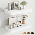 Fun Memories Wood Floating Shelves 16 Inch, 10 Inch Deep Shelves Wall Mount, Wall Shelves with Invisible Bracket, 16" Floating Shelves for Living Room Bathroom Bedroom, White, Set of 2