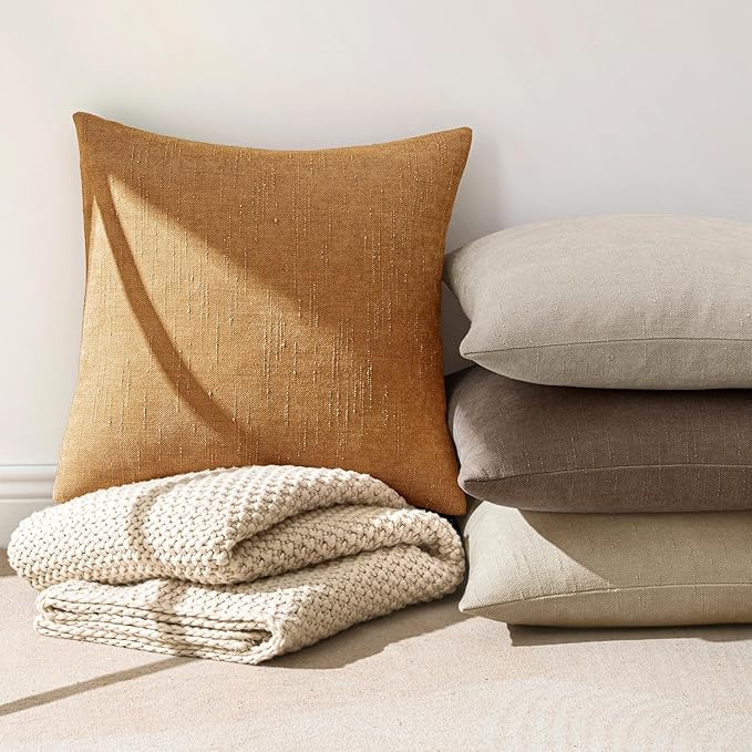 MIULEE Pack of 2 Decorative Throw Pillow Covers 24x24 Inch Soft Chenille Throw Pillows Solid Textured Euro Cushion Covers Home Decor for Bed Couch Sofa Bedroom Living Room,Golden Brown