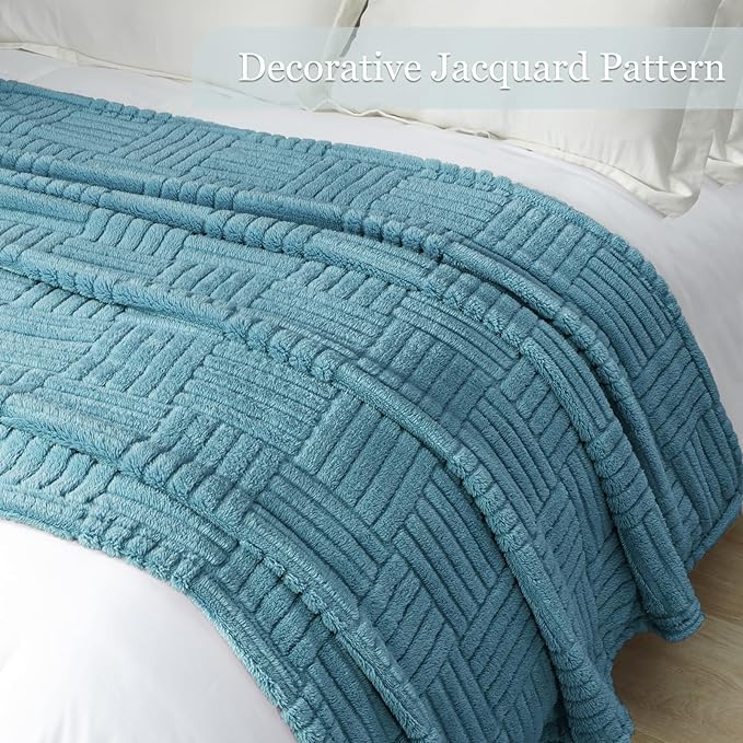 Whale Flotilla Lightweight Fleece King Size Blanket for Bed, Fuzzy Soft Blankets with Decorative Jacquard Pattern for All Season, Warm and Fluffy, 90x104 Inch, Slate Blue