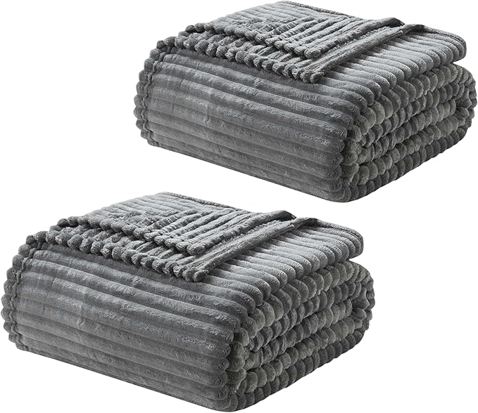 Nestl Grey Throw Blanket for Couch - Cozy Warm Fuzzy Blankets for Women, Set of 2 Small Fleece Throws for Girls - Gray, 50 x 60 Inches
