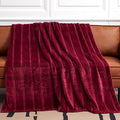 Soft Cozy Plaid Fleece Throw Blanket, 50x60 Inches – 3D Jacquard Diamond Design, Lightweight Blanket for Couch, Sofa, Camping & Travel, Burgandy Red