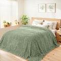 Vessia Flannel Fleece King Size Bed Blanket(108x90 inch), 3D Jacquard Sage Green Fuzzy and Warm Blanket for Adults, 300GSM Super Soft Touch Cozy Lightweight Home Decor for All-Season