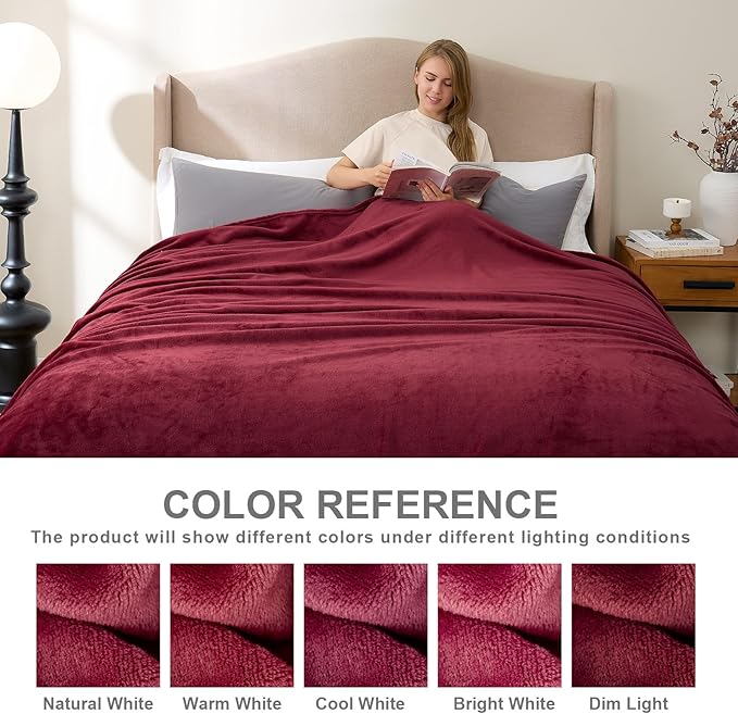 Hansleep Fleece Burgundy Red Throw Blanket, Super Soft Flannel Fuzzy Plush Cozy Blanket for All Seasons, Burgundy Red, Throw 50x60 Inches