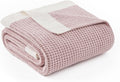 Amélie Home Waffle Throw Blanket for Couch, Soft Cozy Chenille Knit Blanket Warm Decorative Throw for Sofa, 50"x60", Pink