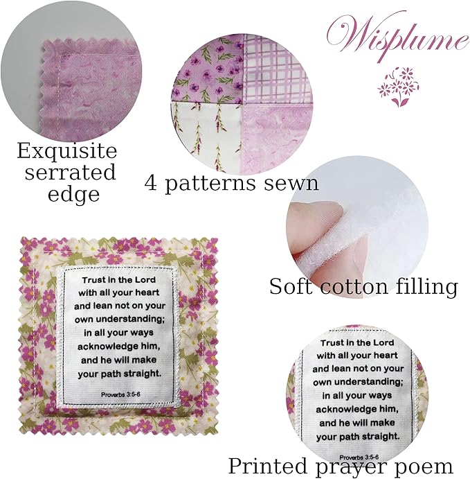 Mini Prayer Quilt with Cross Inside Vintage Pocket Scripture Prayer Quilt Squares Sympathy Christian Gifts for Women Pastor Appreciation Father's Day Graduates Gifts (Scripture 6 Pack)