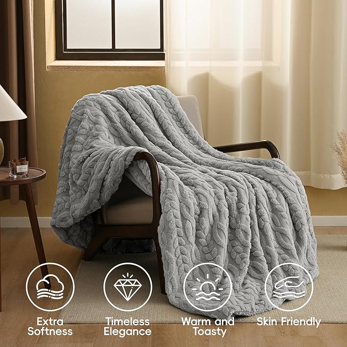 PHF Ultra Soft Sherpa Fleece Blanket Twin Size 60" x 80", 510GSM Fleece Lightweight Yet Warm Blanket for Winter Bed, No Shedding, No Pilling, Tufted Jacquard for Luxury Home Decor, Grey