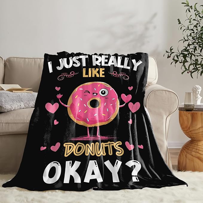 Donut Blanket for Girls Women Boys Men Adults Kids Soft Cozy Fleece Dessert Cake Throw Blankets Lovers Gifts Warm Flannel Plush Lightweight Decor for Couch Bed Sofa 80"X60"
