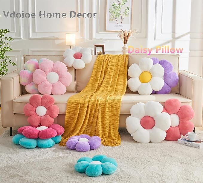 Flower Pillow,Daisy decorativeThrow Pillow 15.7In Cute Flower Cushion Home Decor for Sofa Couch Bed Reading Tent.