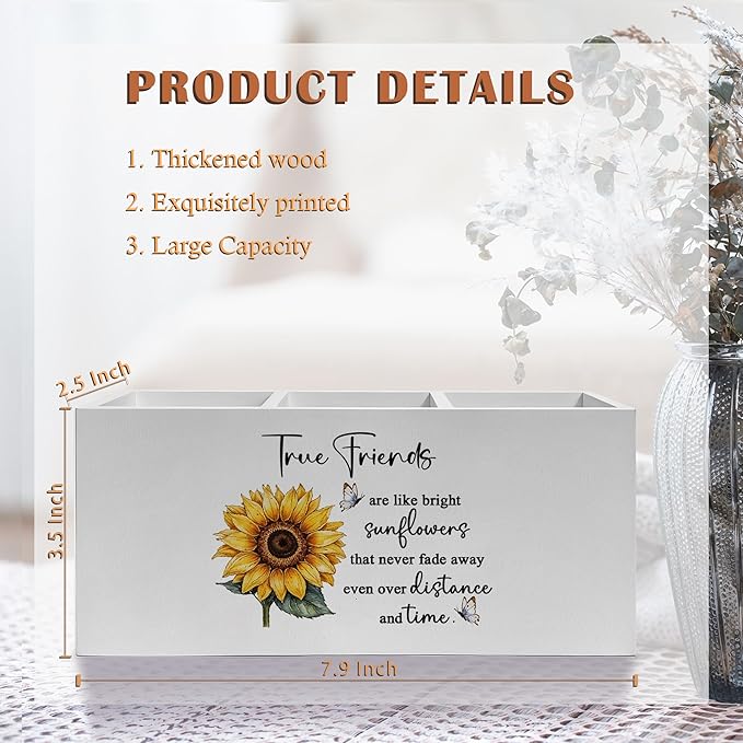 Friend Gifts Pen Pencil Holder, Long Distance Friendship Gifts, True Friends Are Like Bright Sunflowers Pencil Pen Holder Organizer for Home Office Desk Accessories