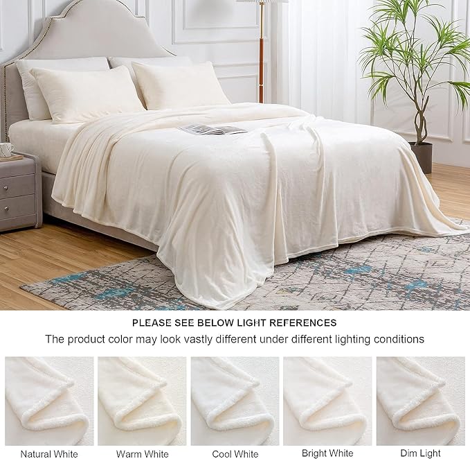BEDELITE Flannel Sheets King Size White - Super Soft Fleece Sheets Set Fluffy Extra Plush, 4 Piece(Include Fitted Sheet, Flat Sheet, 2 Pillowcases)