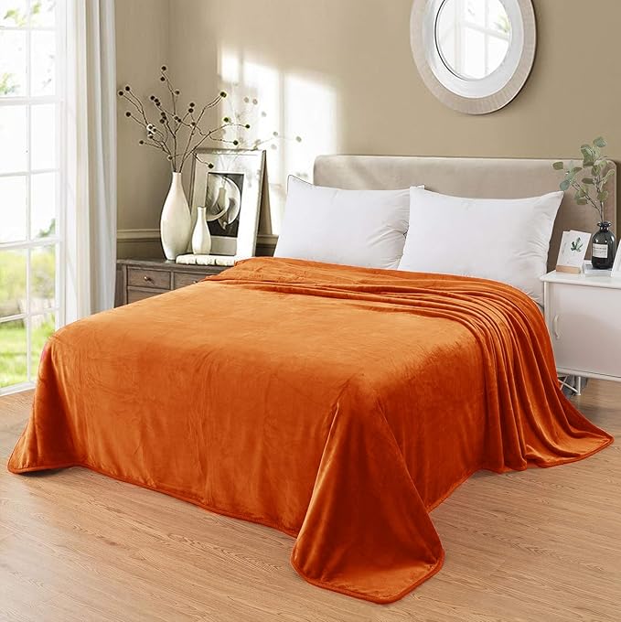 Fleece Blankets for All Season - Premium Lightweight Anti-Static Throw for Twin/Twin XL Size Bed Extra Long Soft Brush Fabric Warm Sofa Thermal Blanket 66" x 90"(Orange)