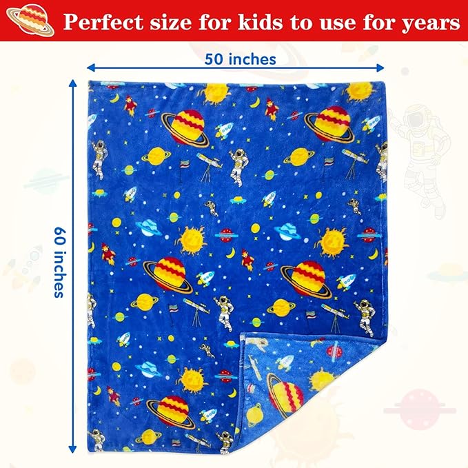 Lukeight Toddler Blanket Gifts for Boys and Girls, Plush Throw Blanket for Kids, Thick and Warm Boys Blanket for Teens Birthday (Space, 50x60 Inches)