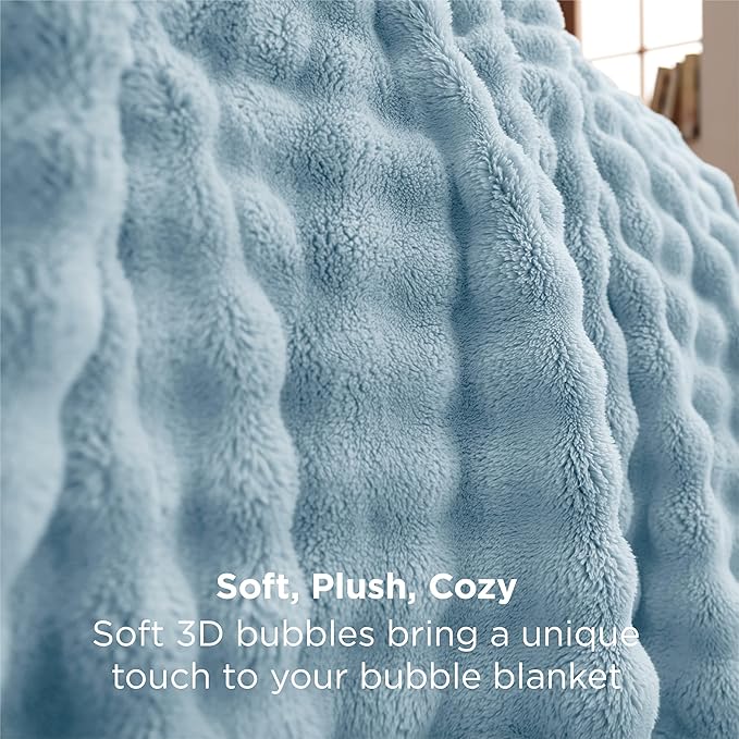 Bedsure 3D Fleece Bubble Blanket for Couch - GentleSoft Blue Throw Blanket for Sofa Bed Room Decor - Luxury Soft Cozy Gifts, Lightweight, All Seasons, Light Blue, 50"×60"
