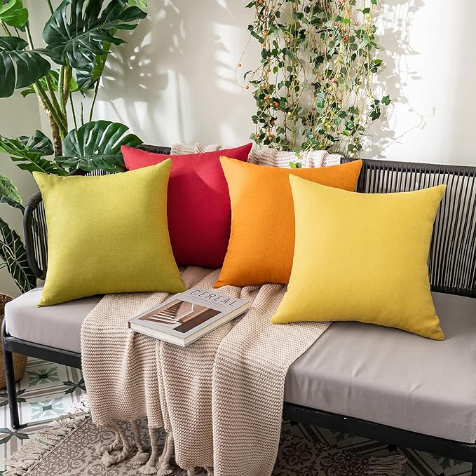 MIULEE Pack of 2 Decorative Outdoor Solid Waterproof Throw Pillow Covers Faux Linen Garden Farmhouse Cushion Cases for Summer Patio Tent Balcony Couch Sofa 18x18 Inch Pumpkin Orange