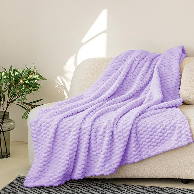 Super Soft Fleece Twin Blanket 50x70 Inches for Couch, Premium Silky with 3D Imitation Turtle Shell Jacquard Decorative Blankets, Lightweight and Cozy for Sofa.Lavender-1